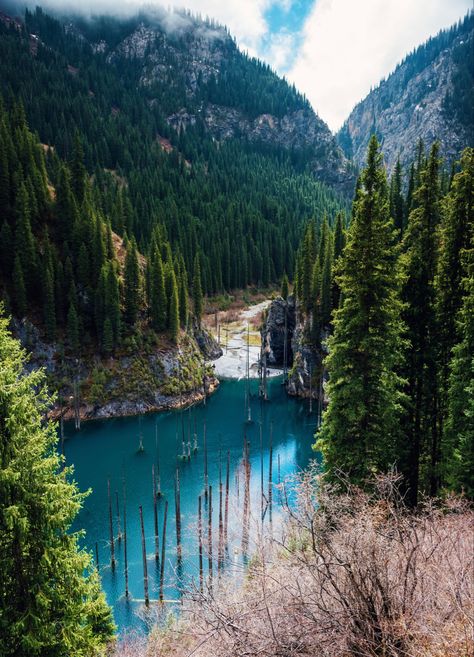 Lake Kaindy, Kazakhstan Kazakhstan Wallpaper, Baikal Lake, Almaty Kazakhstan Aesthetic, Kazakhstan Photography, Kazakhstan Landscape, Kaindy Lake Kazakhstan, Travel Bugs, National Forest, Mountain View