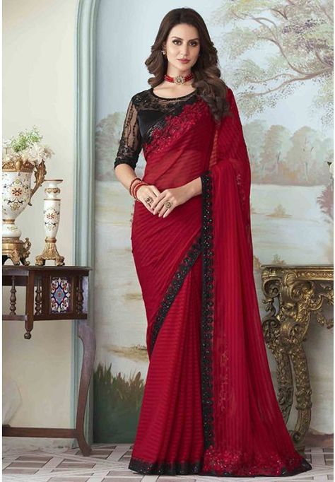 Sarees Ideas, Bollywood Sarees Online, Satin Sarees, Contemporary Saree, Latest Bridal Lehenga Designs, Saree Black, Trendy Saree, Patiyala Dress, Indian Wedding Sarees