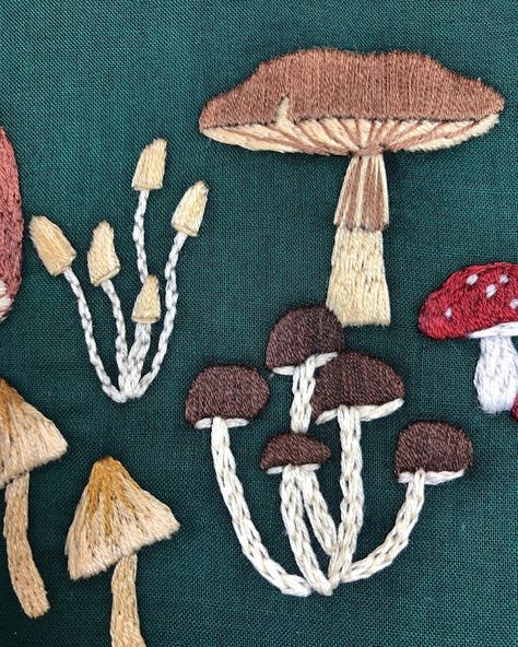 Embroidered Mushrooms, Mushroom Patterns, Learn To Embroider, Mushroom Designs, Embroidery Workshop, Learning To Embroider, Wooden Embroidery Hoops, Fiber Artist, Hand Embroidery Art