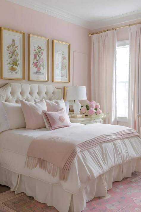 Preppy Pink Bedroom, Love Shack Fancy Bedroom, Preppy Bedrooms, Blue And Pink Bedroom, Pink Bedroom Walls, Preppy Bedroom Decor, Pink Bedroom Design, Quiet Minimal, Pink Bedroom Ideas