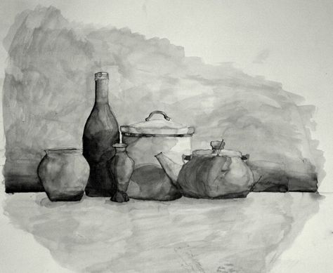 indian ink still life by jonesblachowicz.deviantart.com on @deviantART Still Life Ink Drawing, Ink Wash Drawings, Indian Ink Painting, Indian Ink Art, Monochrome Still Life, Ink Still Life, Tonal Painting, Gestural Drawing, Ink Wash Still Life