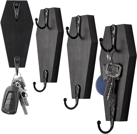 4 Pieces Coffin Wall Hook for Keys - Spooky Gothic Home Decor for Wall - Rustic Black Wooden Hanger for Keys, Mugs, Purse, Towel, Clothes - Wall Mounted Mini Coffins Hanger for Halloween Decoration : Amazon.co.uk: Home & Kitchen Goth Room, Goth Houses, Halloween Party Accessories, Gothic Decor Bedroom, Haunted House Decorations, Spooky Home Decor, Halloween Coffin, Dark Home Decor, Horror Decor