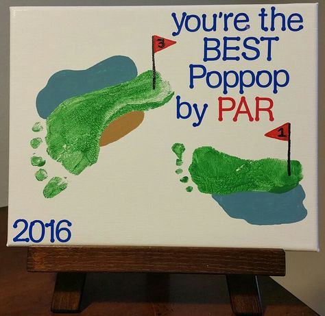 Golf footprint canvas! You're the best Poppop by par! Great gift idea for dad/grandpa! Papa Footprint Craft, Best Papa By Par Craft, Golf Handprint Art, Grandpa Footprint Art, Papa Canvas Gift Ideas, Gifts For Poppop, Golf Footprint Art Fathers Day Crafts, Best Daddy By Par Craft, Best Dad By Par Footprint