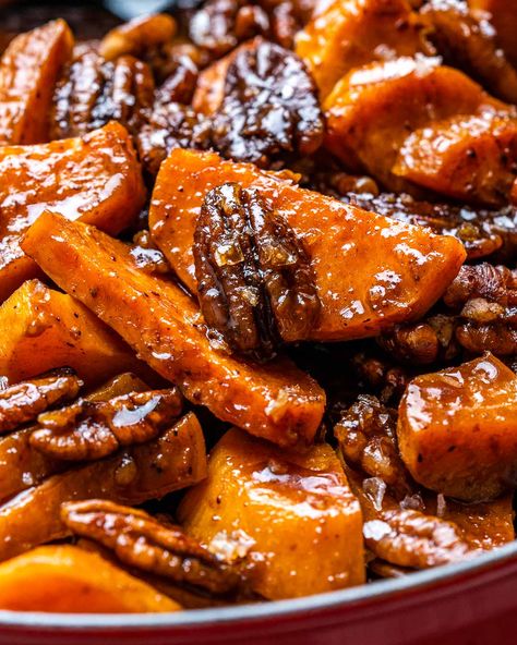 Candied Roasted Sweet Potatoes, Maple Brown Sugar Sweet Potatoes, Candied Purple Sweet Potatoes, Sweet Potatoes And Pecans, Maple Syrup Sweet Potatoes, Leftover Yams Recipes, Make Ahead Candied Sweet Potatoes, Candied Sweet Potatoes With Pecans, Baked Candied Sweet Potato Recipes