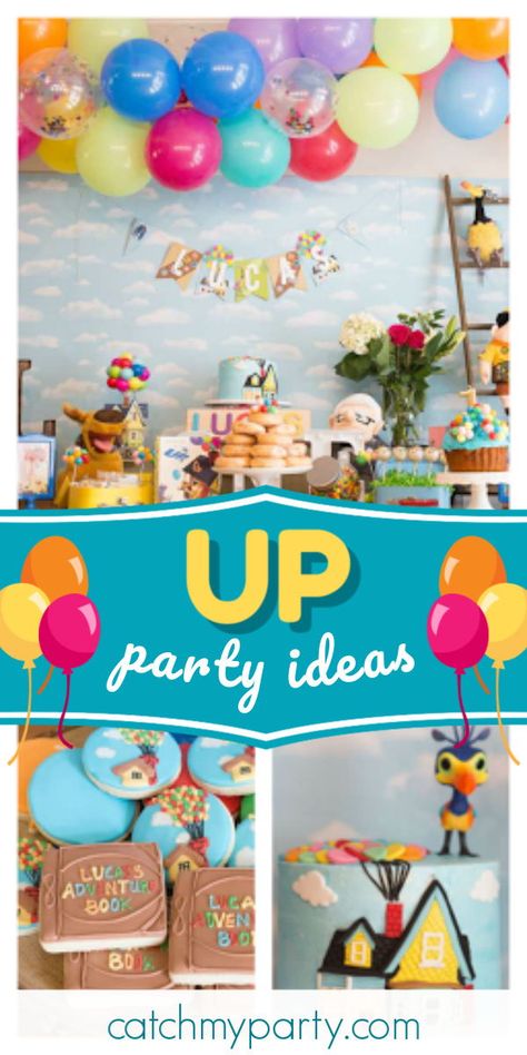 Disney Up Cupcakes, Up Disney Party Ideas, Up Party Theme Disney Food, Up Disney Pixar Birthday Party Ideas, Up Invitations Disney, Up Disney Birthday Party, Up Birthday Theme Disney, Pixar Up Themed Party, Up 2nd Birthday Party