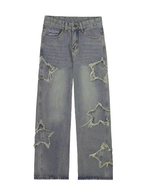 Boyfriend Jeans For Women, Jeans Korean, Women Trousers, Retro Jeans, Style Hip Hop, Jeans Y2k, Punk Outfits, Star Jeans, Streetwear Y2k