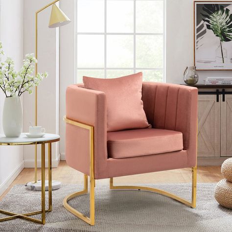 Mercer41 Marquet 28.25'' Wide Velvet Barrel Chair & Reviews | Wayfair Pink Velvet Chairs, Pink Arm Chairs, Pink Arm Chair, Armchair Mid Century, Living Room Comfy, Room Comfy, Velvet Barrel Chair, Barrel Accent Chair, Reading Chairs