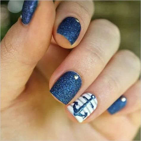 Anchor Nail Art, Anchor Nails, Cruise Nails, Nautical Nails, Beach Nail Designs, Navy Nails, Makeup Nails Designs, Pretty Nail Art Designs, Blue Nail Designs