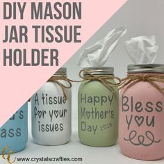 DIY Mason Jar Tissue Holder Jar Projects, Chalk Paint Mason Jars, Diy Hanging Shelves, Diy Mason Jar, Mason Jar Projects, Diy Jar Crafts, Wine Bottle Diy Crafts, Mason Jar Crafts Diy, Wine Bottle Diy