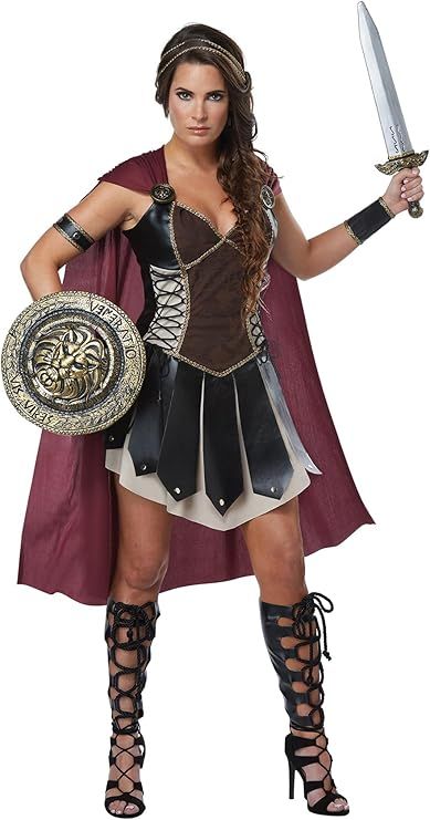 ncludes: Dress With Attached Armor, Cape, Headband, Armband, Cuff, Medallions, Gladiator Shoe Tops Warrior Princess Costume, Gladiator Costumes, Halloween Infantil, Halloween Skirt, Warrior Costume, California Costumes, Spartan Warrior, Costumes For Teens, Womens Fancy Dress