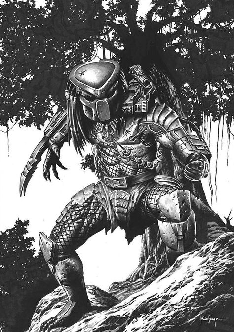 Predator Tattoo, Predator Artwork, Predator Alien Art, Comic Art Sketch, Predator Movie, Lotus Flower Pictures, Alien Artwork, Movie Artwork, Monster Hunter World