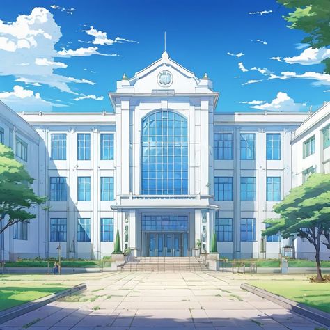 Anime-style school building by Шон Ву - Playground School Building Drawing Reference, Private School Exterior, Anime School Building, Anime School Aesthetic, Anime School Background, Anime Building, Futuristic School, School Exterior, School Model