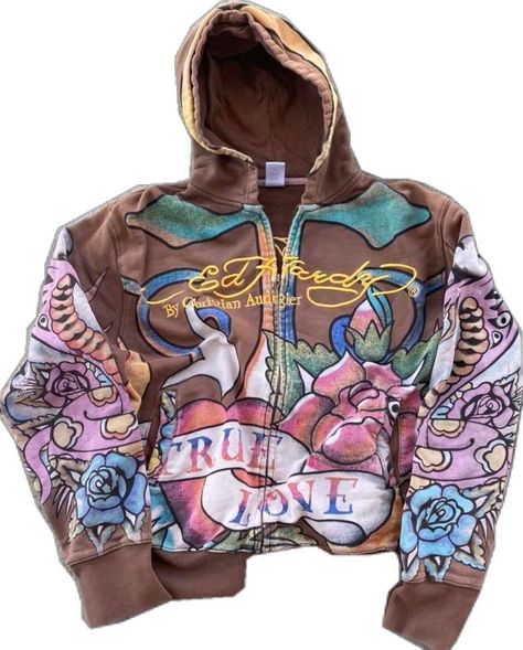 Ed Hardy Hoodie, Brown Rainbow, Vintage Ed Hardy, Cross Christian, Zip Up Sweatshirt, Christian Audigier, Hoodie Zip, Sweatshirt Crewneck, Swaggy Outfits