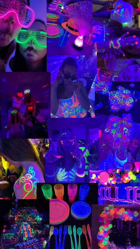 Glow Birthday Party Ideas, Neon Party Themes, 14th Birthday Party Ideas, 30th Birthday Themes, Pyjamas Party, 18th Birthday Party Themes, Glow In Dark Party, Neon Birthday Party, Glow In The Dark Party