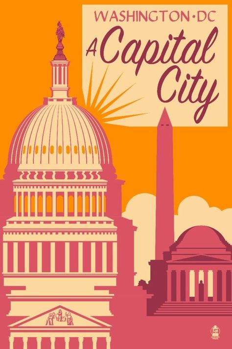 Washington DC - A Capital City (Art Prints, Wood & Metal Signs, Canvas, Tote Bag, Towel) Washington Dc Art, Washington Dc Travel, City Print, City Wall Art, Curious George, Washington Capitals, Large Canvas Prints, City Prints, Capital City