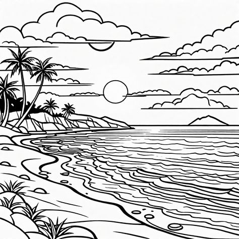 Discover the Magic of Sunset Coloring Pages: Free Downloads and Fun Activities Black And White Sunset Drawing, Sunset Coloring Pages, Sunset Coloring Pages Free Printable, Beach Coloring Pages Free Printable, Free Beach Coloring Pages, Sunset Colors, Nature Themed, Creative Activities, Free Coloring Pages