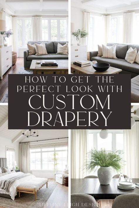 Specifying custom drapery can be daunting—there is certainly no shortage of covering types—so we’ve compiled our best tips on how to design custom drapes that look thoughtfully curated and contemporary in every space | custom drapery ideas | custom drapery ideas | custom drapery designs | custom drapes ideas | custom window coverings | custom roman shades window coverings | custom drapes living room | custom drapes bedroom | Tiffany Leigh interior designer | Tiffany Leigh Design Living Room Drapes Ideas Drapery, Drapes Bedroom, Drapes Living Room, Custom Drapery Designs, Tiffany Leigh Design, Modern Draperies, Linen Drapery Panels, Hanging Drapes, Drapery Ideas