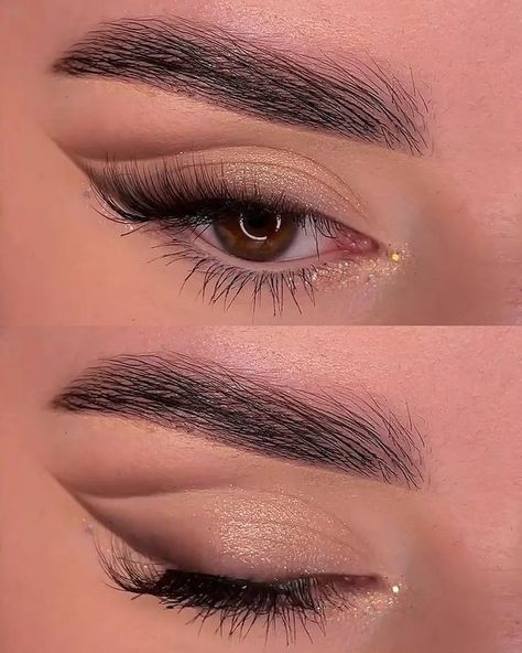 Smoky Liner Makeup, Makeup For Wedding Party, Eye Makeup Everyday, Christmas Makeup Looks Simple, Eye Makeup Brown Eyes, Simple Christmas Makeup, Cute Eyeshadow, Gold Make Up, Makeup For Small Eyes