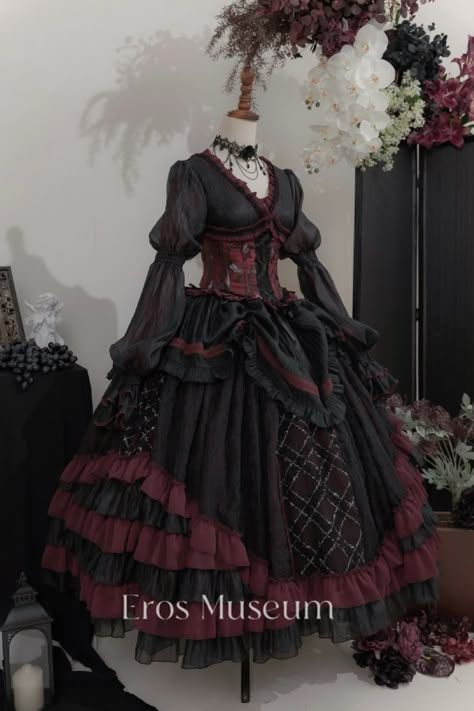 Red Gothic Dress, Red Victorian Dress, Victorian Gothic Dress, Black Victorian Dress, Gothic Victorian Dresses, Vampire Dress, Tears Art, Old Fashion Dresses, Goth Dress