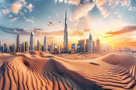 Photo dubai downtown skyline panorama at... | Premium Photo #Freepik #photo Uae Desert, Dubai Downtown, Dubai Skyline, Dubai Lifestyle, Building Images, Modern Metropolis, Dubai Desert, Cityscape Photography, Dubai City