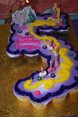 Cute cake idea! but the number 4 for my jc paige Tangled Cupcakes, Rapunzel Cupcakes, Rapunzel Birthday Cake, Rapunzel Cake, Tangled Birthday Party, Rapunzel Birthday Party, Birthday Sweets, Tangled Birthday, Rapunzel Party