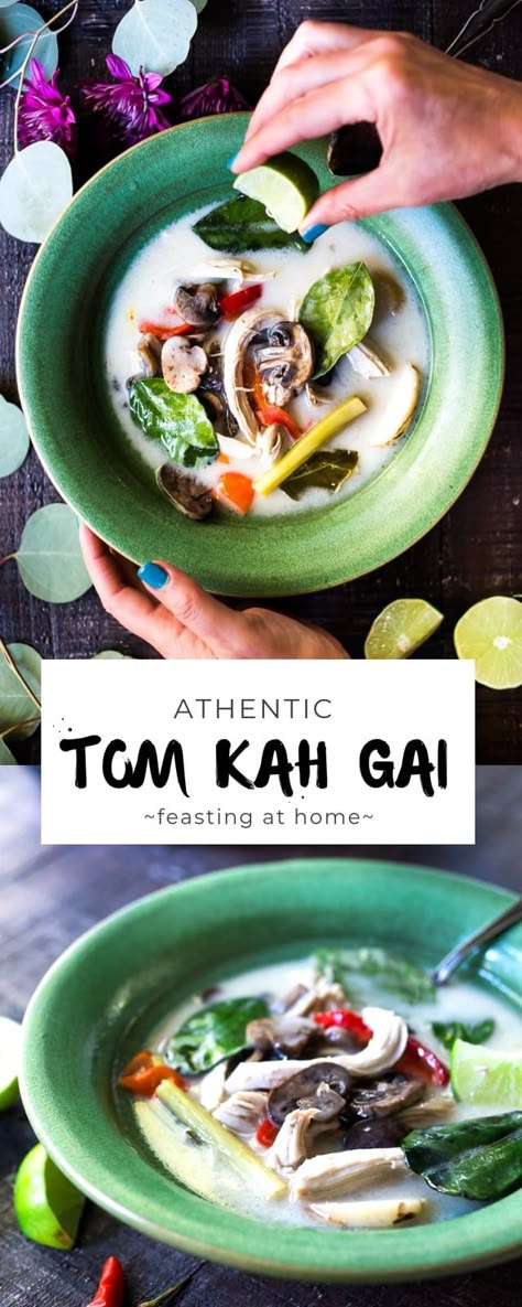 Authentic Tom Kha Gai (Thai Coconut Chicken Soup), an healthy, paleo recipe that can be made in an instant pot. Gluten-free and Vegan Adaptable! #tomkha #thaisoup #tomkhagai #chickensoup #instantpot Chef Essentials, Wholesome Eating, Tom Kha Gai Soup, Tom Yum Soup Recipe, Tom Kha Soup, Coconut Chicken Soup, Thai Coconut Chicken Soup, Thai Coconut Chicken, Tom Kha Gai