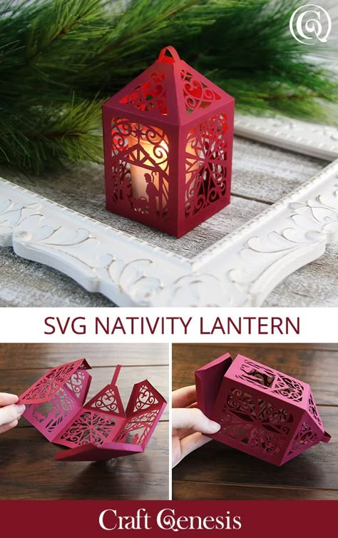 Christmas Lanterns Cricut, Nativity Lantern, Cricket Crafts, Cricut Christmas Ideas, Cricut Explore Projects, Cricut Christmas, 3d Svg, Cricut Craft Room, Diy Cricut