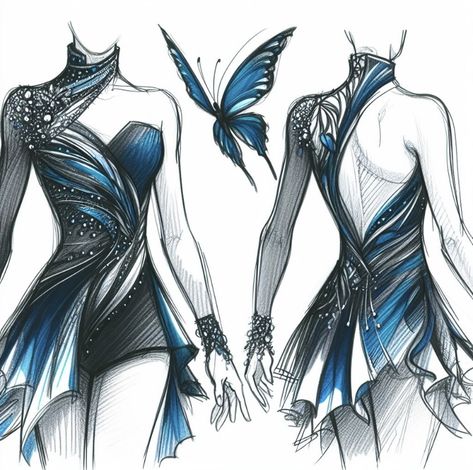 Costume Designs Drawings, Ice Skating Design, Fire Figure Skating Dress, Ice Outfit Design, Fashion Drawing Poses, Clothing Design Sketches Inspiration, Figure Skating Dresses Aesthetic, Ice Skating Costumes Dresses, Figure Skating Dresses Drawing