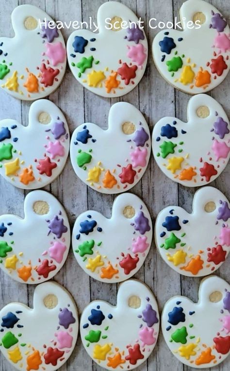 Artist Palette Sugar Cookies, Paint Pallet Cookies Decorated, Art Palette Cookies, Paint Theme Cookies, Paint Palette Cookies Decorated, Paint Pallet Cookies, Paint Palette Cookies, Paint Party Cookies Decorated, Art Birthday Cookies