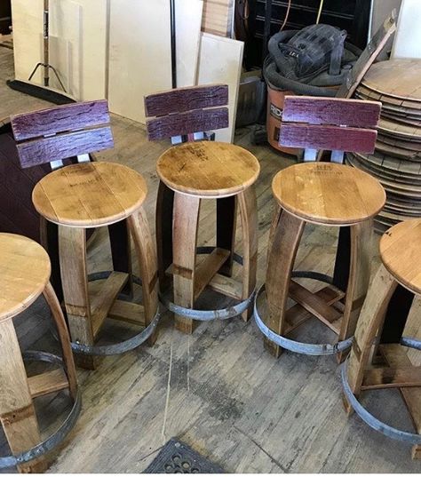 Wine Barrel Project Stool Outdoor Wood Bar, Wine Barrel Art, Wine Barrel Chairs, Wine Barrel Crafts, Wine Barrel Decor, Barrel Crafts, Barrel Art, Wine Barrel Ideas, Wine Barrel Table