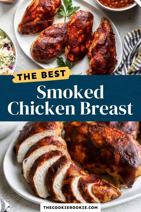 This Smoked Chicken Breast recipe is so easy to make with just a few ingredients and minimal prep time. Season boneless, skinless chicken breasts, cook them in a smoker, and slather them with barbecue sauce to serve. Once you learn how to smoke chicken breasts, you'll really be grillin'! Smoked Bbq Chicken Breast, Smoked Chicken Breast, Smoked Chicken Breast Boneless, Traeger Smoked Chicken, Smoked Chicken Pieces, Smoked Chicken Breast Recipe, Moist Chicken Breast, Beef Recipe Instant Pot, Bbq Chicken Breast