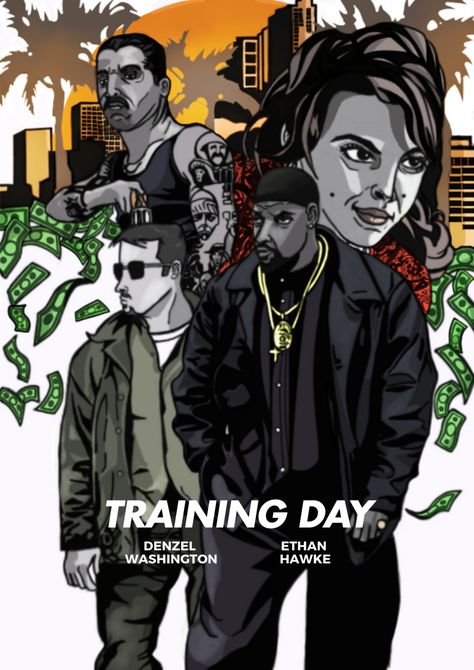 TRAINING DAY/FANART POSTER,  on ArtStation at https://www.artstation.com/artwork/4N1Dv4 Training Day Movie, Lone Survivor, Training Day, Getting Better, Clip Studio Paint, Fan Book, Comic Covers, World Of Warcraft, Movie Art