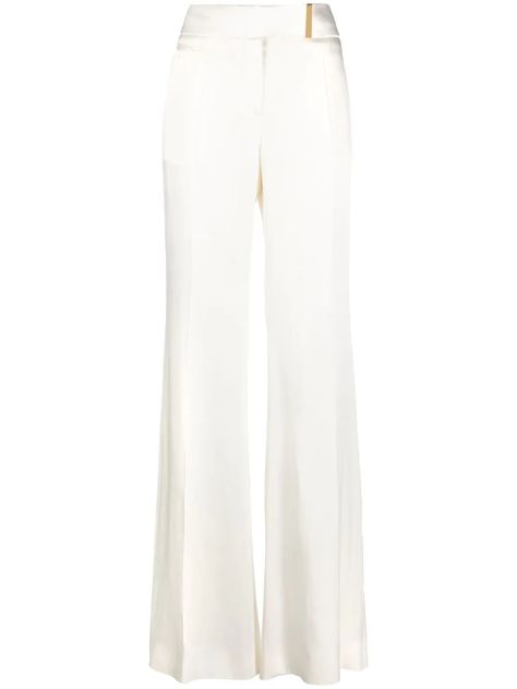 Slacks Women, White Slacks, Slacks For Women, Chalk White, Sleek Fashion, White Satin, Jil Sander, Wide Leg Trousers, High Waisted Pants