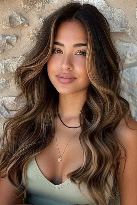 Sun-Kissed Splendor: Honey Blonde Hair Goals Dyed Hair For Brown Skin Tone, Hair Dye For Olive Skin Tone, Brunette Olive Skin, Hair Color For Hazel Eyes And Olive Skin, Brown Hair And Blonde Underneath, Hair Color Ideas For Tan Skin, Hair Color For Brown Skin Latina, Latina Hair Color, Honey Blonde Hair On Latinas