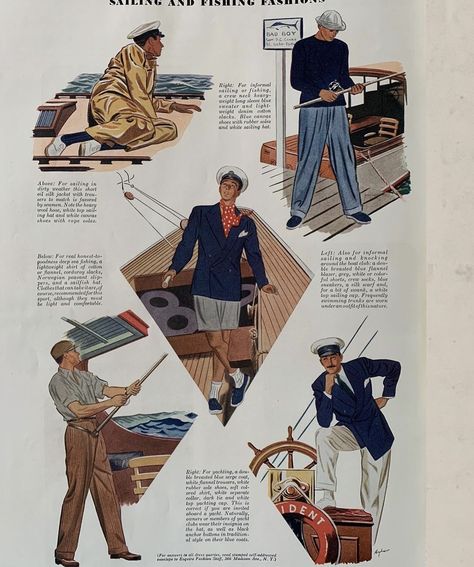 Old Man Outfit, Regal Fashion, Clothing Illustration, Yacht Fashion, Sailor Outfit, Vintage Men's Fashion, Rough Sketches, Rene Gruau, Double Rl