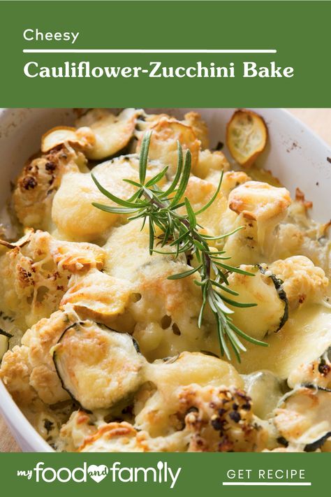 This Cheesy Cauliflower-Zucchini Bake comes together in less than an hour and is super easy to make! All you need to put this delicious and comforting side dish together are cauliflower, green and yellow zucchini, CLASSICO Creamy Alfredo Pasta Sauce, and KRAFT Italian Five Cheese Blend. Cauliflower And Zucchini Recipes, Cauliflower Zucchini Recipes, Stawberry Pie, Creamy Alfredo Pasta, Cauliflower Zucchini, Recipe Using Zucchini, Zucchini Bake, Yellow Zucchini, Cauliflower Sauce