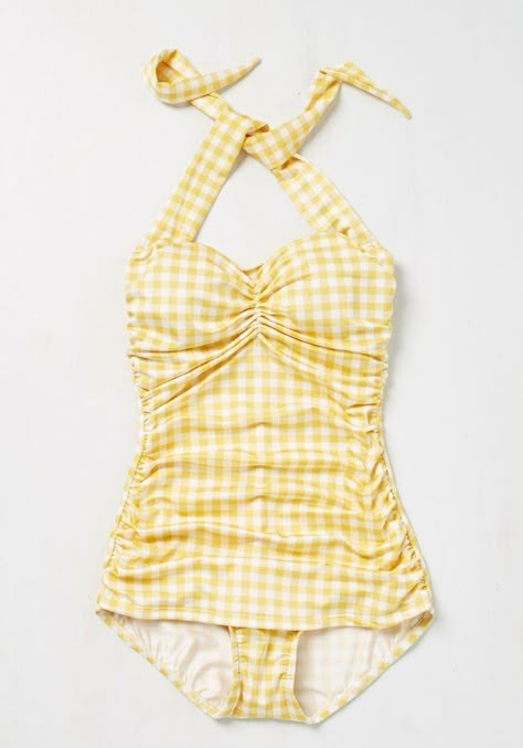 Mom Swimsuit, Esther Williams, Vintage Bathing Suits, Bathing Beauty, Yellow Gingham, Yellow Swimsuits, Vintage Swimwear, Vintage Swimsuits, Cute Swimsuits