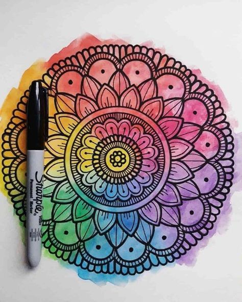 Watercolor Mandala, Mandala Doodle, Easy Mandala Drawing, Drawing Hands, Mandala Art Therapy, Mandalas Painting, Simple Mandala, Doodle Art Drawing, Mandala Design Pattern