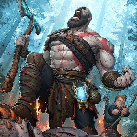 Do you prefer the new God of War style or the old?  God of War by PatrickBrown  #GodofWar #Playstation #PS4 #GameArt #GOW #santamonicastudio #norsemythology #mythology #Sony #Gaming #Kratos Patrick Brown, God Of Wars, New Gods, Geek Art, Brown Art, Assassins Creed, Street Fighter, Resident Evil, No. 2