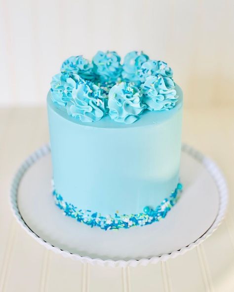 Blue Colour Cake Designs, Easy Blue Cake Decorating, Ice Blue Birthday Cake, Sky Blue Cake Design, Blue Frosted Cake, Blue Sprinkle Cake, Blue Round Birthday Cake, Rapunzel Birthday Cake, Art Birthday Cake