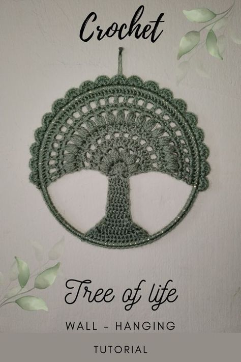 Head over to the link to follow the tutorial on how to make this beautiful 'Tree of life' wall hanging decoration.  #crochet # tutorial #handmade #wallhanging #treeoflife #decor #decoration Crochet Tree Of Life Pattern Free, Tree Of Life Crochet Pattern Free, Crochet Tree Of Life, Tree Of Life Crochet, Crochet Dreamcatcher Pattern Free, Diy Crochet Wall Hanging, Crochet Wall Decor, Crochet Dreamcatcher Pattern, Tree Of Life Wall Decor