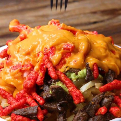 Hot Cheeto Fries Recipe by Tasty Hot Cheetos With Lime, Takis Recipe, Cheetos Recipe, Bake Mac, Veggie Tots, Sizzling Recipe, Kid Cooking, Steak Taco, Mexican Sour Cream