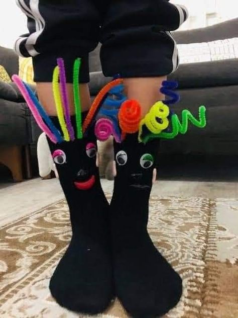 Diy Wacky Socks, Crazy Sock Day Ideas Diy, Crazy Day At School Outfits, Diy Crazy Socks For School, Silly Sock Day Ideas, Diy Crazy Socks, Crazy Socks Day Diy, Crazy Socks Day At School, Crazy Sock Diy