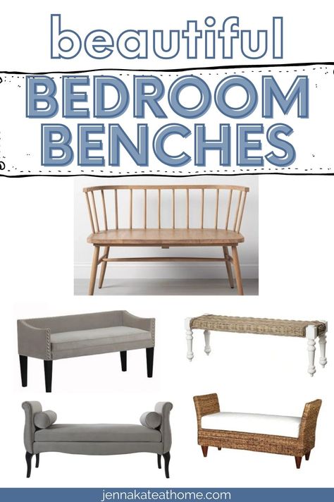 Looking to refresh your bedroom or make it easier to get your shoes on in the morning? These beautiful bedroom benches will help you achieve just that! Don't you love functional home decor? Bedroom Benches Ideas, Bedroom With Bench At End Of Bed, Bench Bedroom Ideas, End Of Bed Ideas, High Back Bench, Functional Home Decor, Bedroom Benches, Sitting Bench, Pottery Barn Bedding