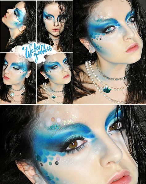 Earth, Water, Fire, and Wind makeup Eyelash Makeup Look, Wind Makeup, Water Fairy Costume, Little Mermaid Makeup, Mermaid Face Paint, Dragon Makeup, Eyelash Makeup, Lash Kit, Water Fairy