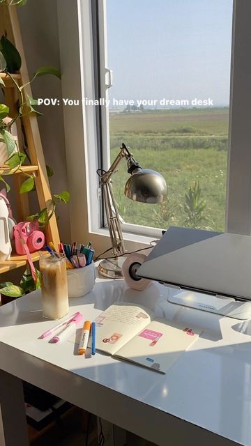 Study Desk With Window, Study Desk In Front Of Window, Study Table In Front Of Window, Desk In Front Of Window Bedroom, Desk In Front Of Window, Dorm Desk, Desk Tour, Dream Desk, Desk Inspiration