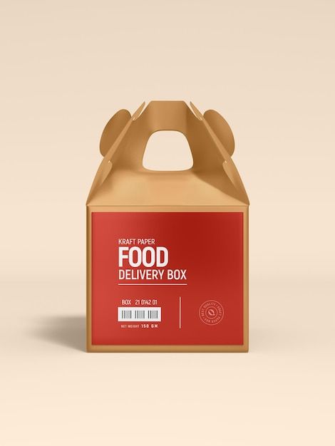 Kraft paper food delivery box and holder... | Free Psd #Freepik #freepsd #cake-packaging #cake-box #dessert-box #bakery-box Food Delivery Box Design, Food Packing Box Design, Dessert Box Packaging, Delivery Box For Packages, Delivery Box Design, Snack Box Packaging, Dessert Boxes Packaging, Dog Packaging, Kraft Box Packaging