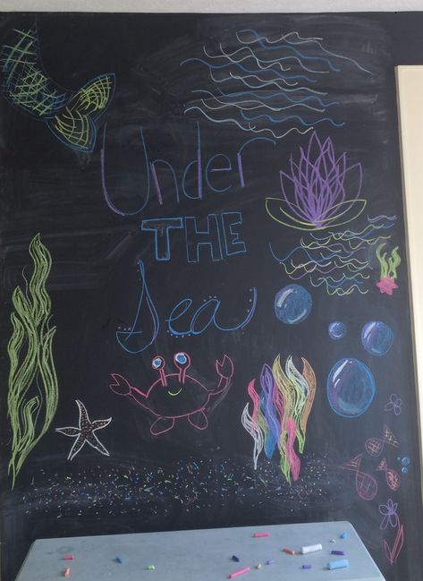 Sea Chalkboard Art, Under The Sea Chalkboard Art, Scuba Vbs, Chalkboard Wall Art, Chalkboard Calendar, Kids Interior Design, Vbs 2024, Chalkboard Wall, Kids Interior