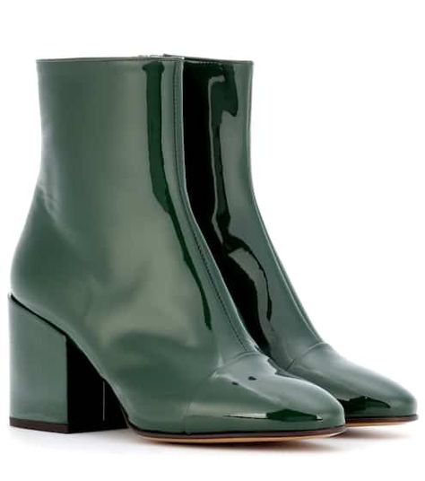 Patchwork Boots, Green Ankle Boots, Designer Ankle Boots, Green Boots, Knee High Heels, Patent Shoes, High Heel Boots Ankle, Dries Van Noten, Cropped Trousers