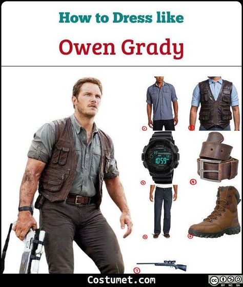 Owen Grady (Jurassic World) Costume Owen Jurassic World Costume, Claire Dearing Costume, Jurassic World Costume, Owen Grady Costume, Owen Jurassic World, Diy Dinosaur Costume, Jurassic Park Costume, Leather Vest Jacket, Auburn Wig